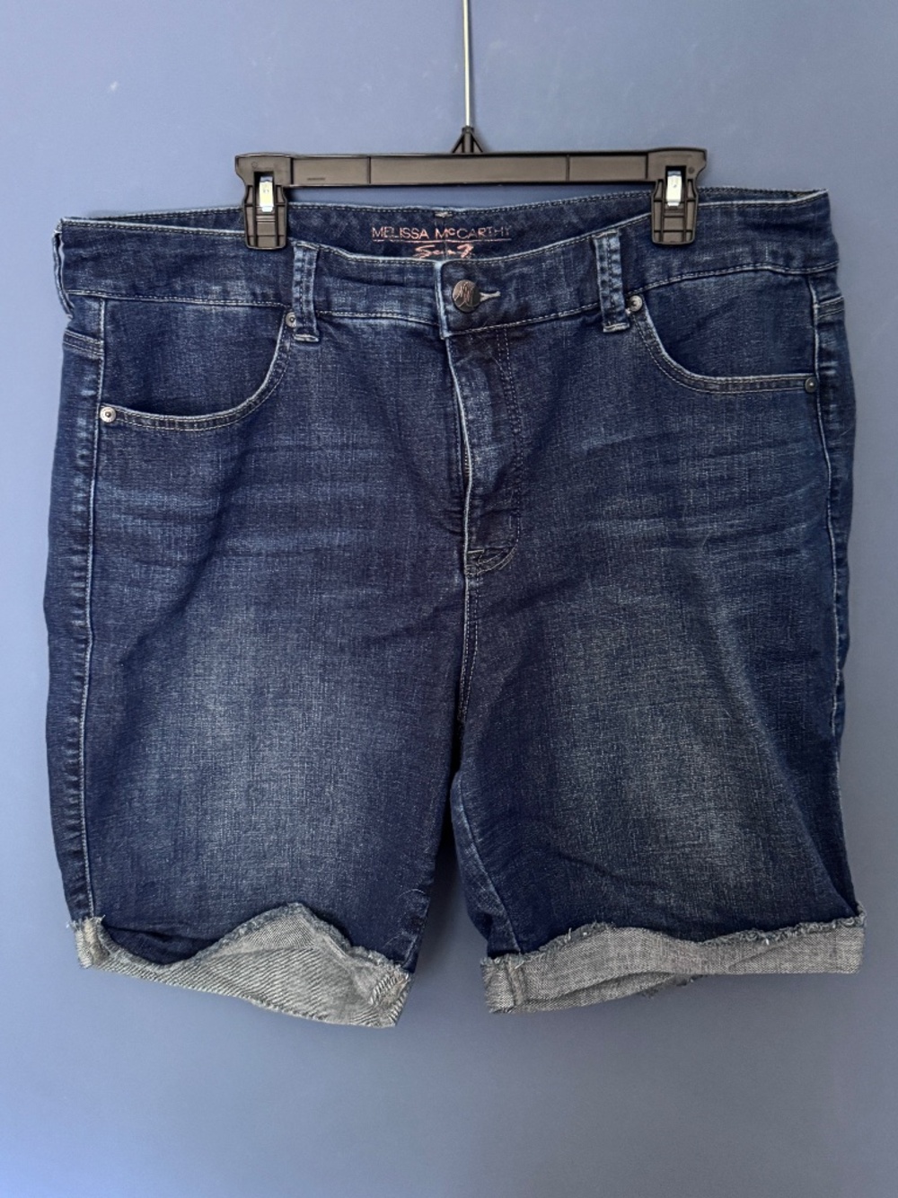 Melissa McCarthy Seven7 denim Bermuda shorts classic dark wash 22